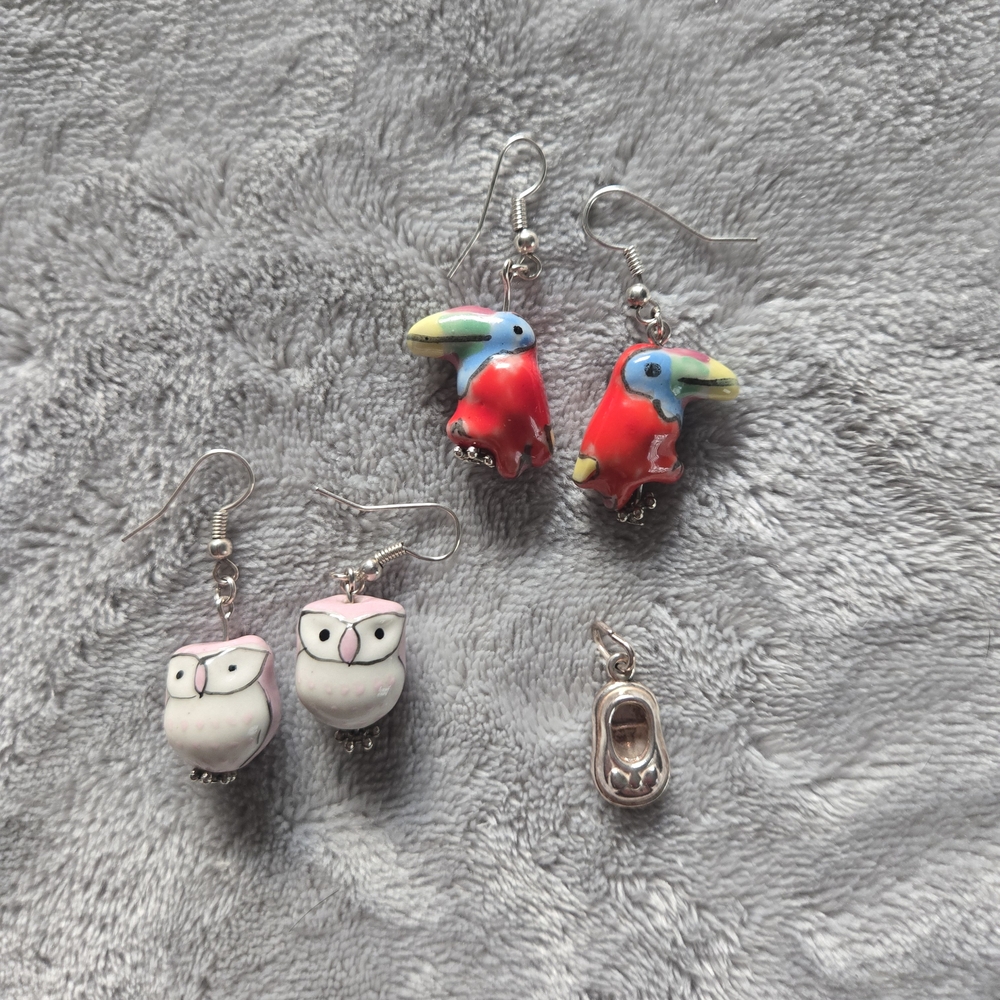 Colorful Toucan and Owl Earrings Set